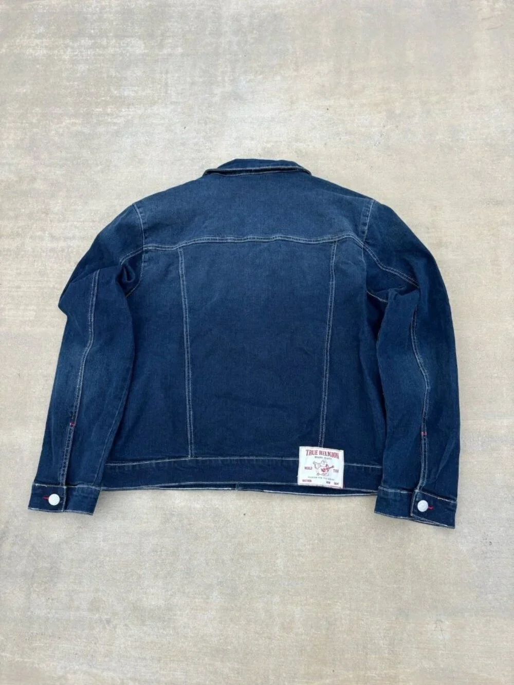 NWT True Religion Denim Jacket Red Ladder Stitch Men’s Large Dark Wash MSRP $184